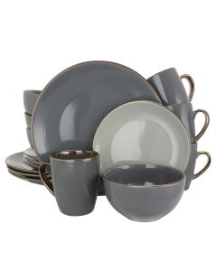 Elama Tahitian Grand 16 Piece Stoneware Dinnerware Set in Gray
